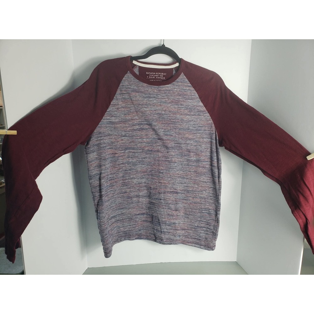 Banana Republic Vintage Tee Mens Medium Long Sleeve Burgundy‎ Space Dye Shirt